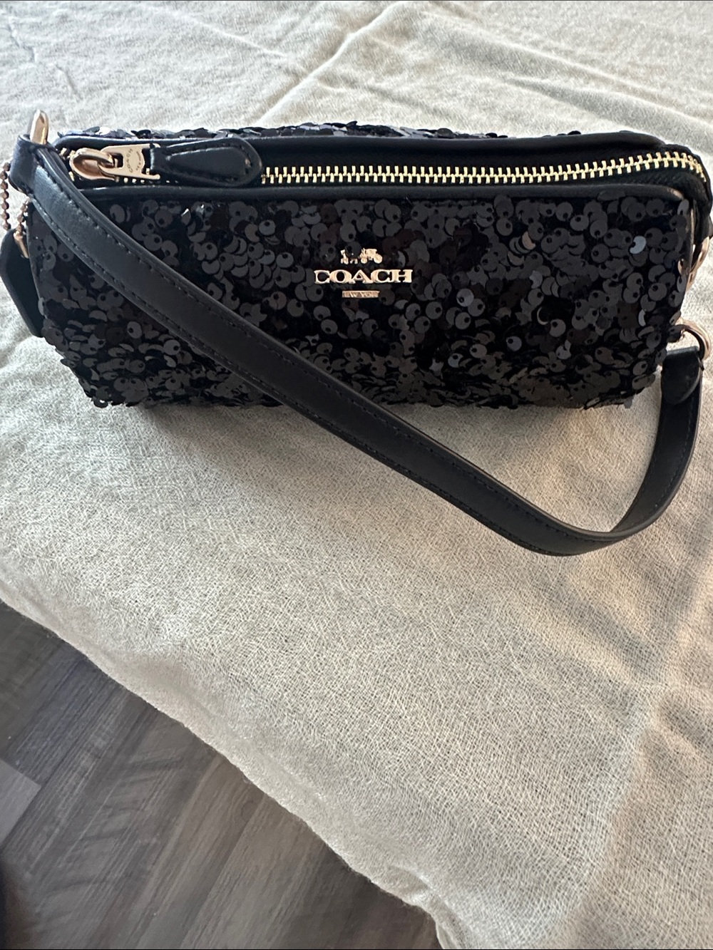 COACH Black Sequin Nolita Barril with Gold Hardware